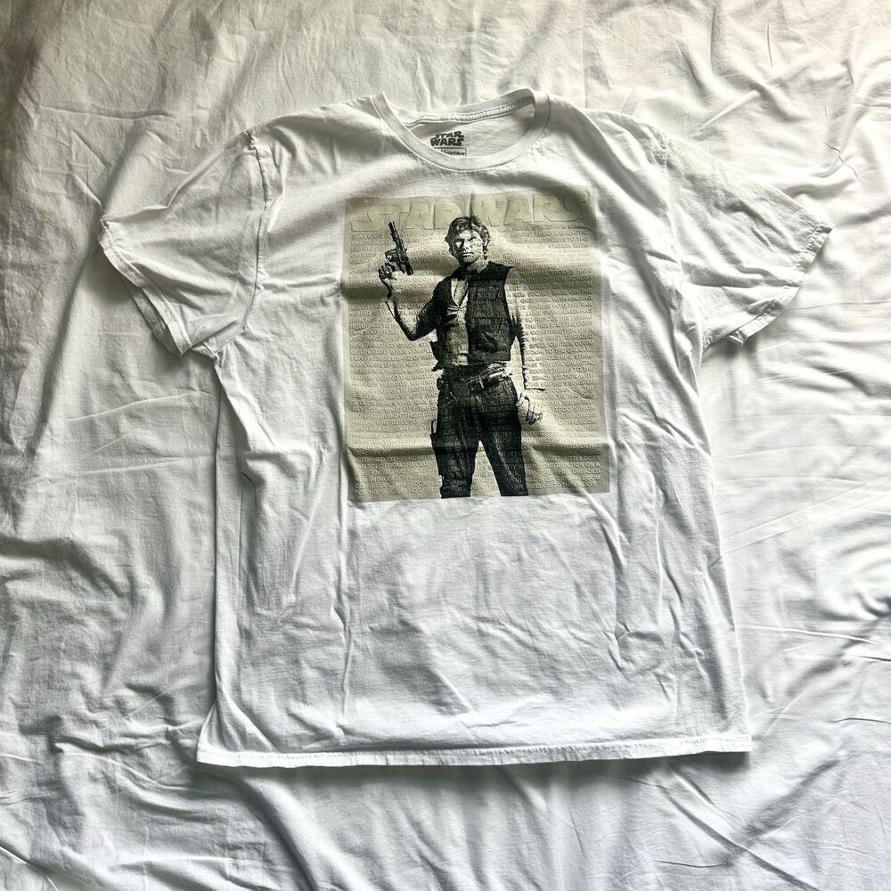 Star Wars Han Solo T Shirt Mens XL Graphic Blaster Movie Character Tee White